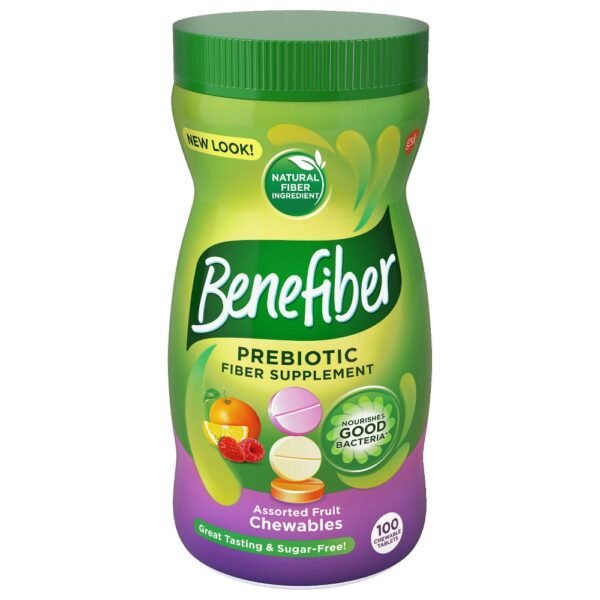 Benefiber Chewable Prebiotic Fiber Supplement Tablets for Digestive Health, Assorted Fruit Chewable Fiber Tablets – 100 Count