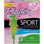 Playtex Sport Tampons with Flex-Fit Technology, Super, Unscented – 18 Count