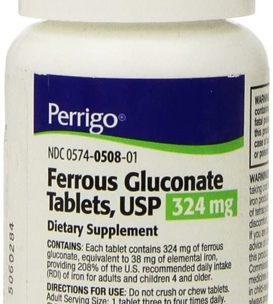 Ferrous Gluconate Green Tablets, 324mg, 100ct