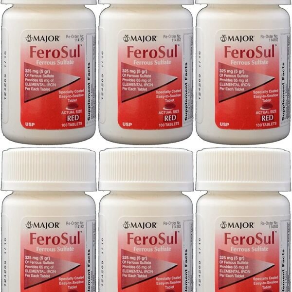 Ferrous Sulfate 325mg Tab 100ct by Major – Pack of 6